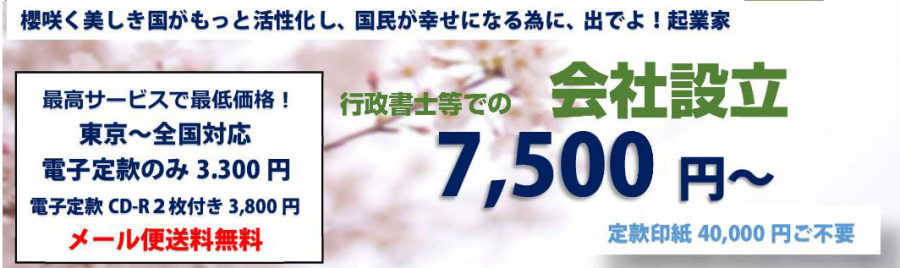 合同会社設立定款作成から電子定款代行3,300円送料無料